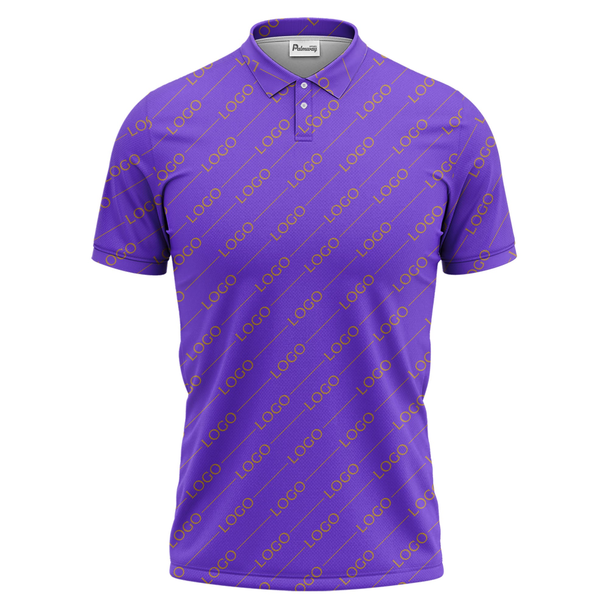 gold custom logo repeat pattern on black luxury minimalist polo shirt