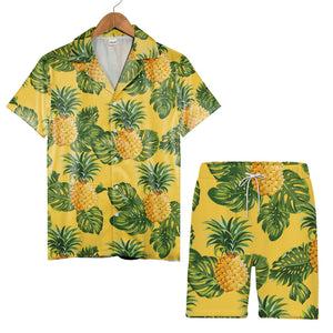 Golden Pineapple Hawaiian Shirt with Monstera Leaves Vector Art