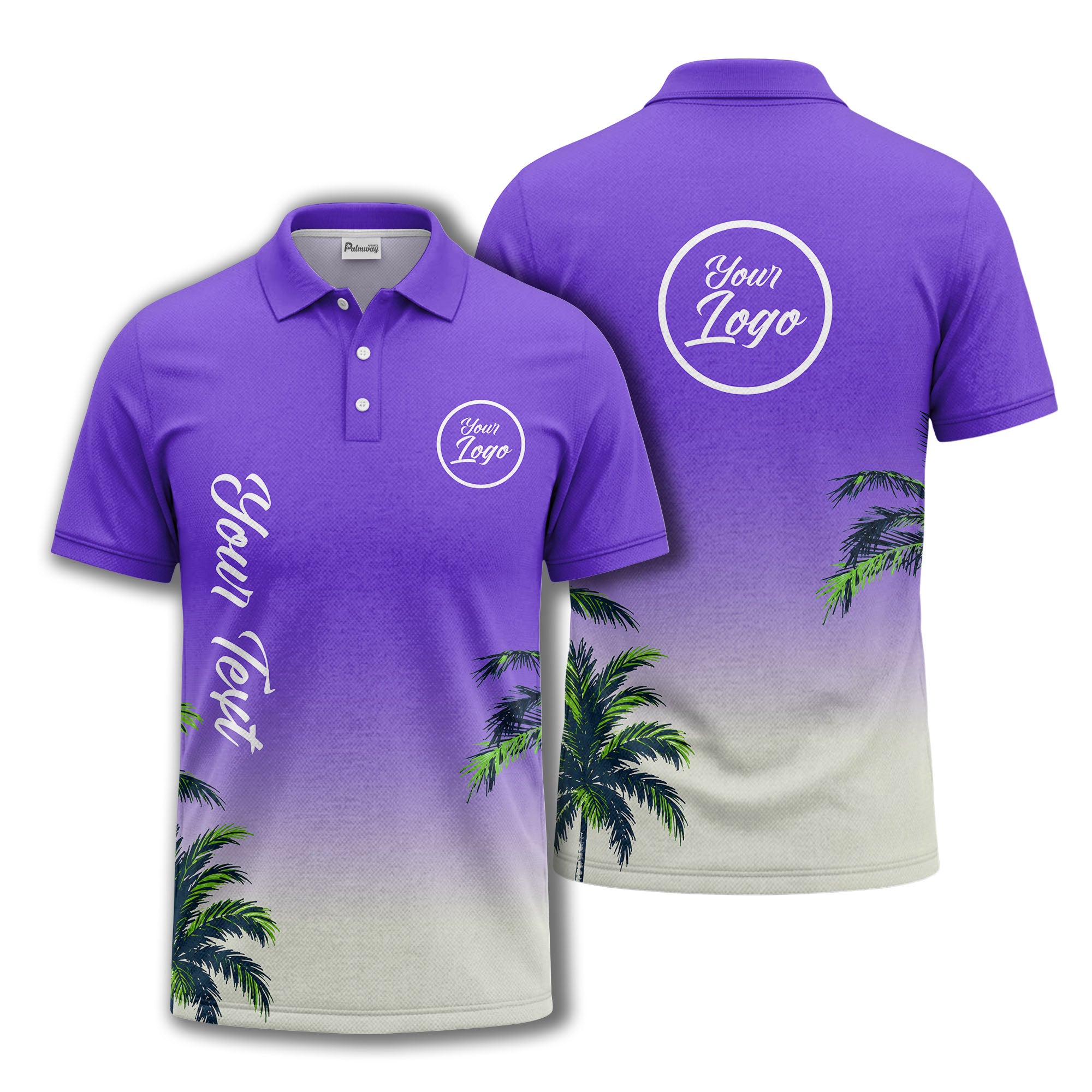 gradient fade palm trees silhouette polo shirt with custom text