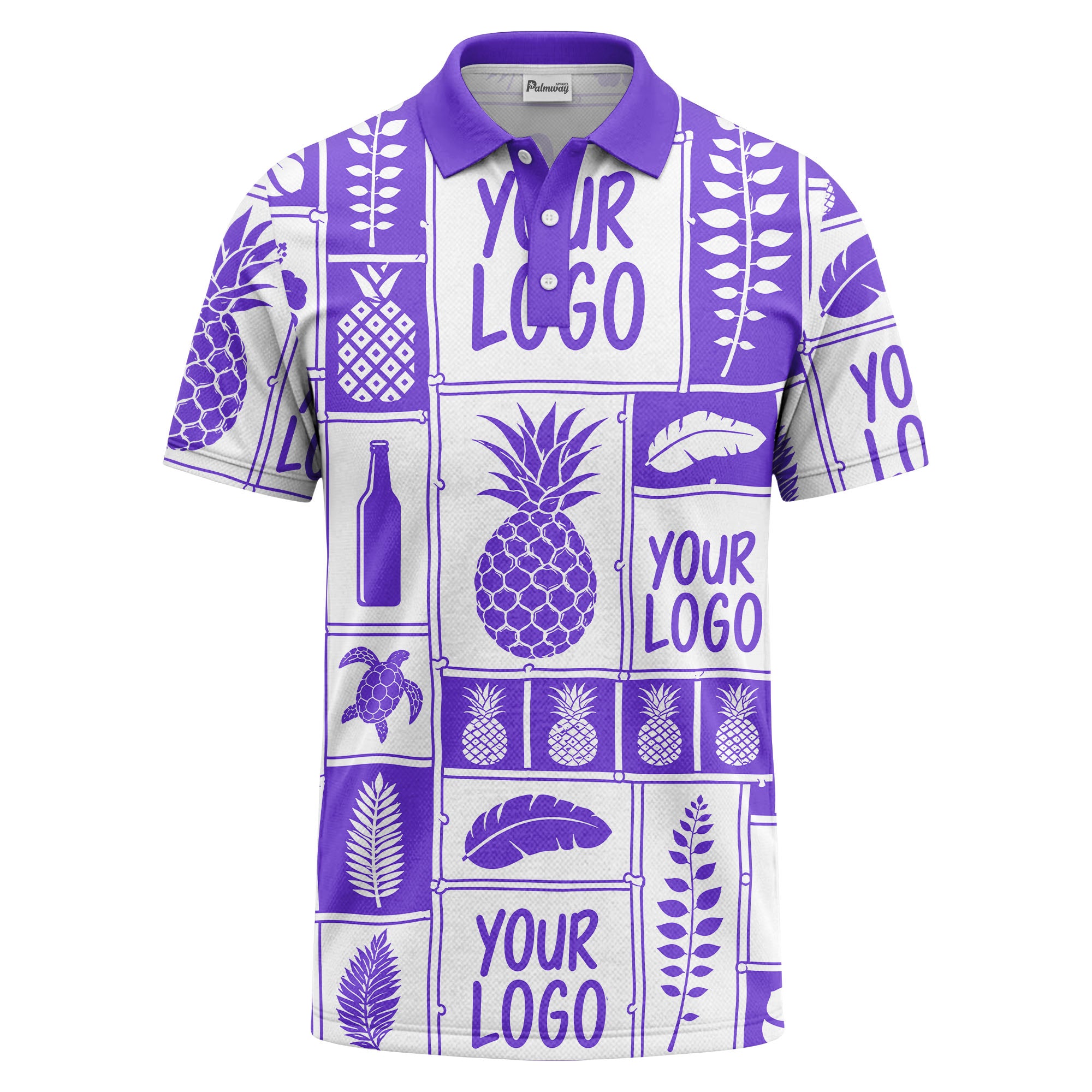 graphic pineapple & palm leaf repeat polo shirt for men