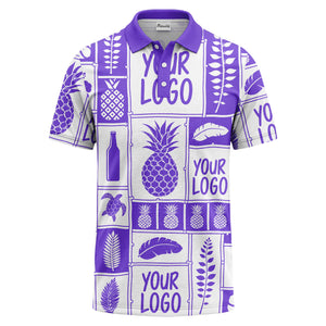 graphic pineapple & palm leaf repeat polo shirt for men