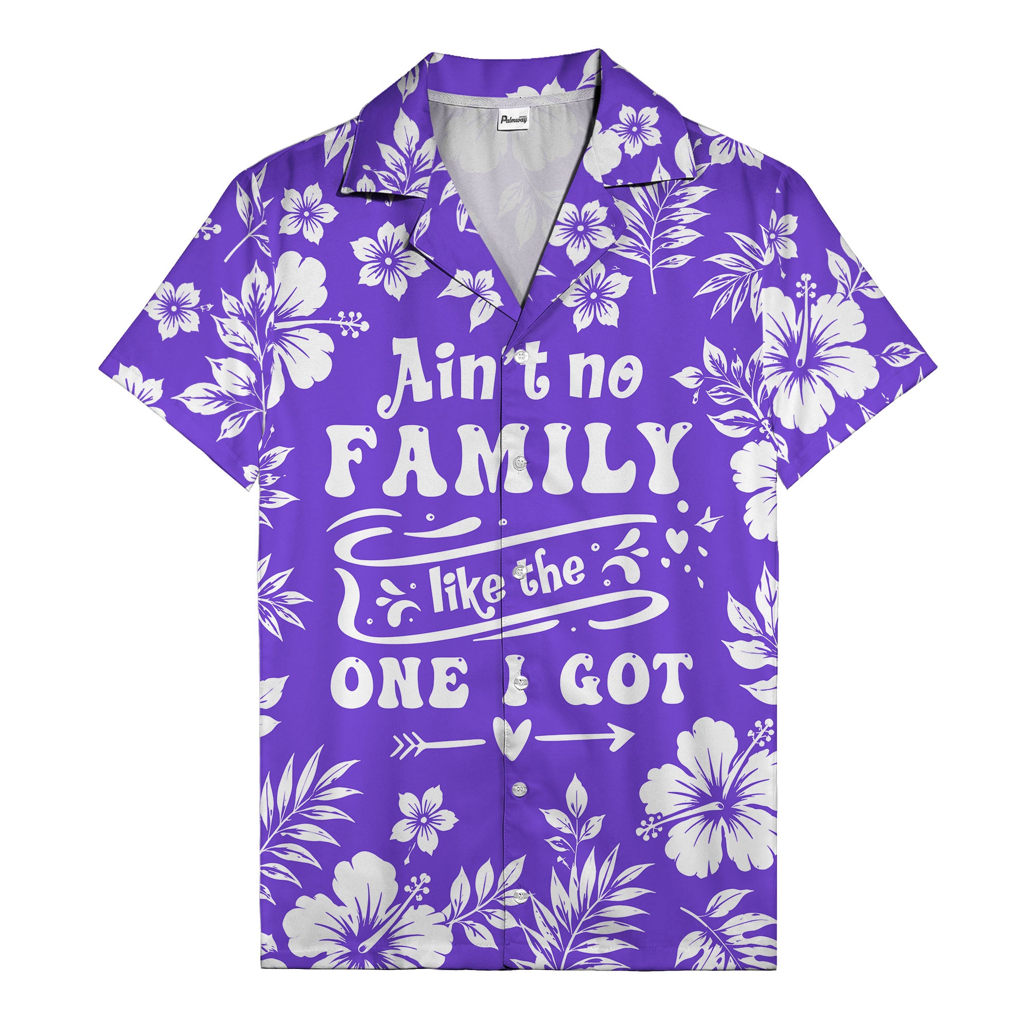 graphic white hibiscus & leaf family tribute hawaiian shirt