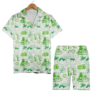 Hand-Drawn Irish Doodle Hawaiian Shirt with Shamrocks and Gold Stacks