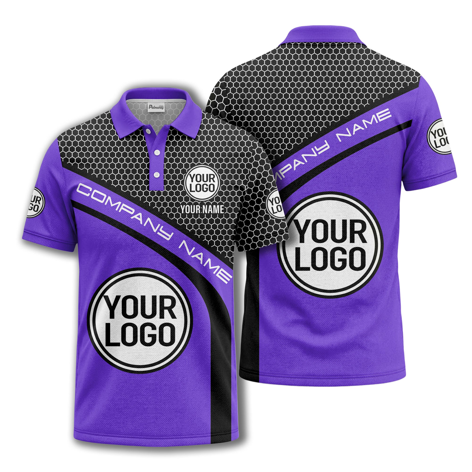 hexagonal grid monogram logo corporate polo shirt for men
