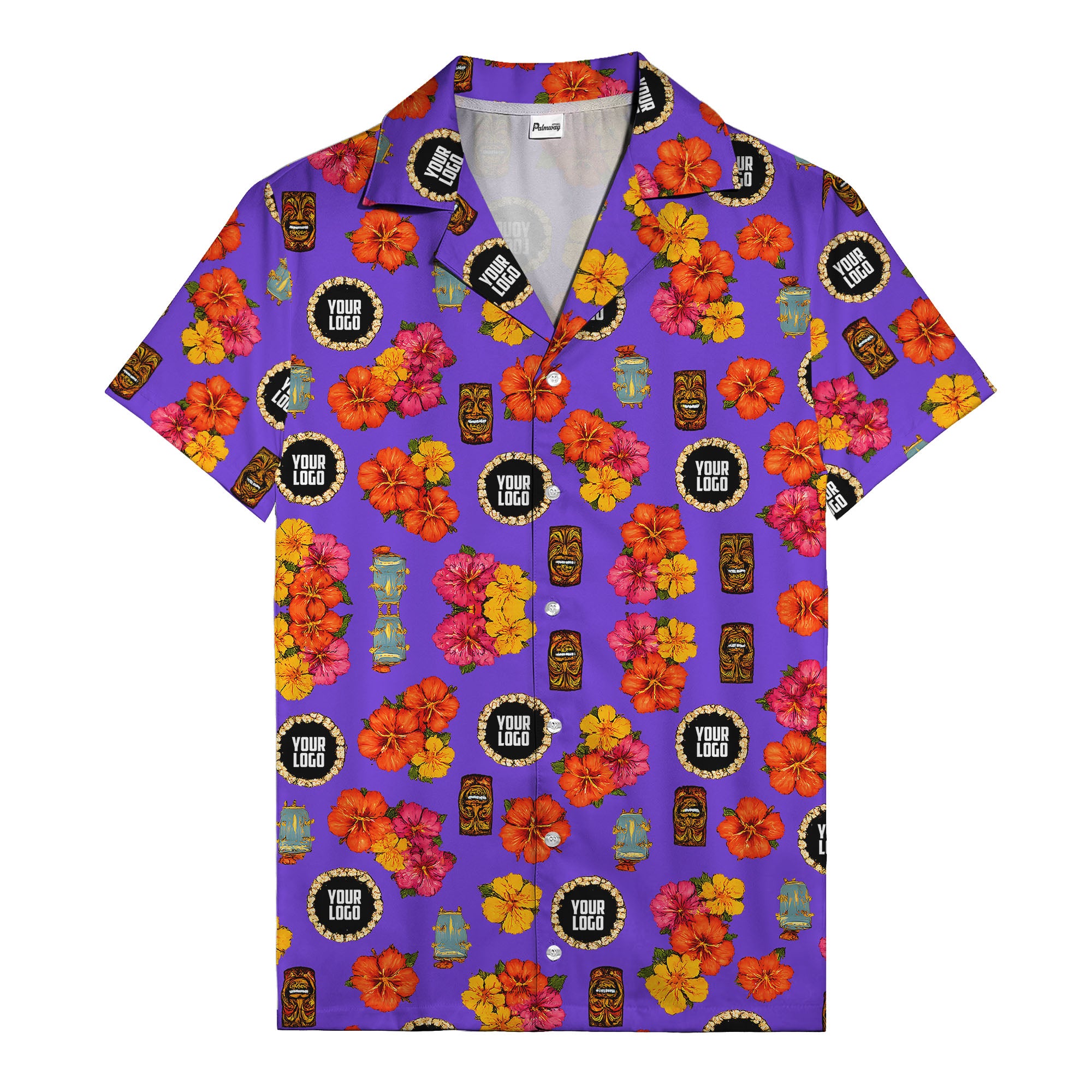 hibiscus & tiki masks all-over print hawaiian shirt for beach getaway