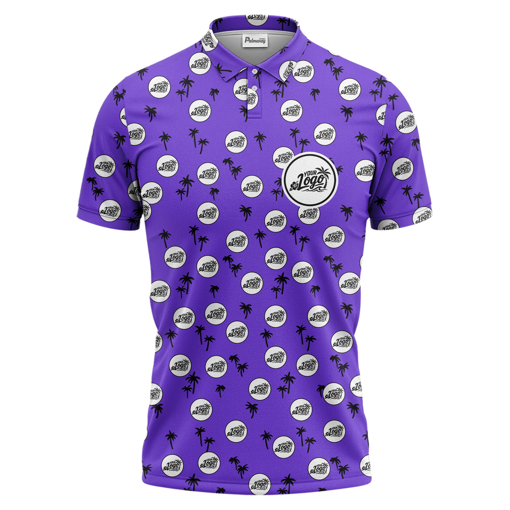 illustrated black tropical palm trees repeating polo shirt for summer beach days
