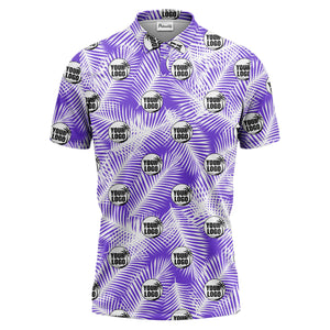 illustrated palm leaf logo repeating tropical polo shirt for men