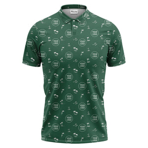 illustrated purple tropical island palm trees surfboards polo shirt for men