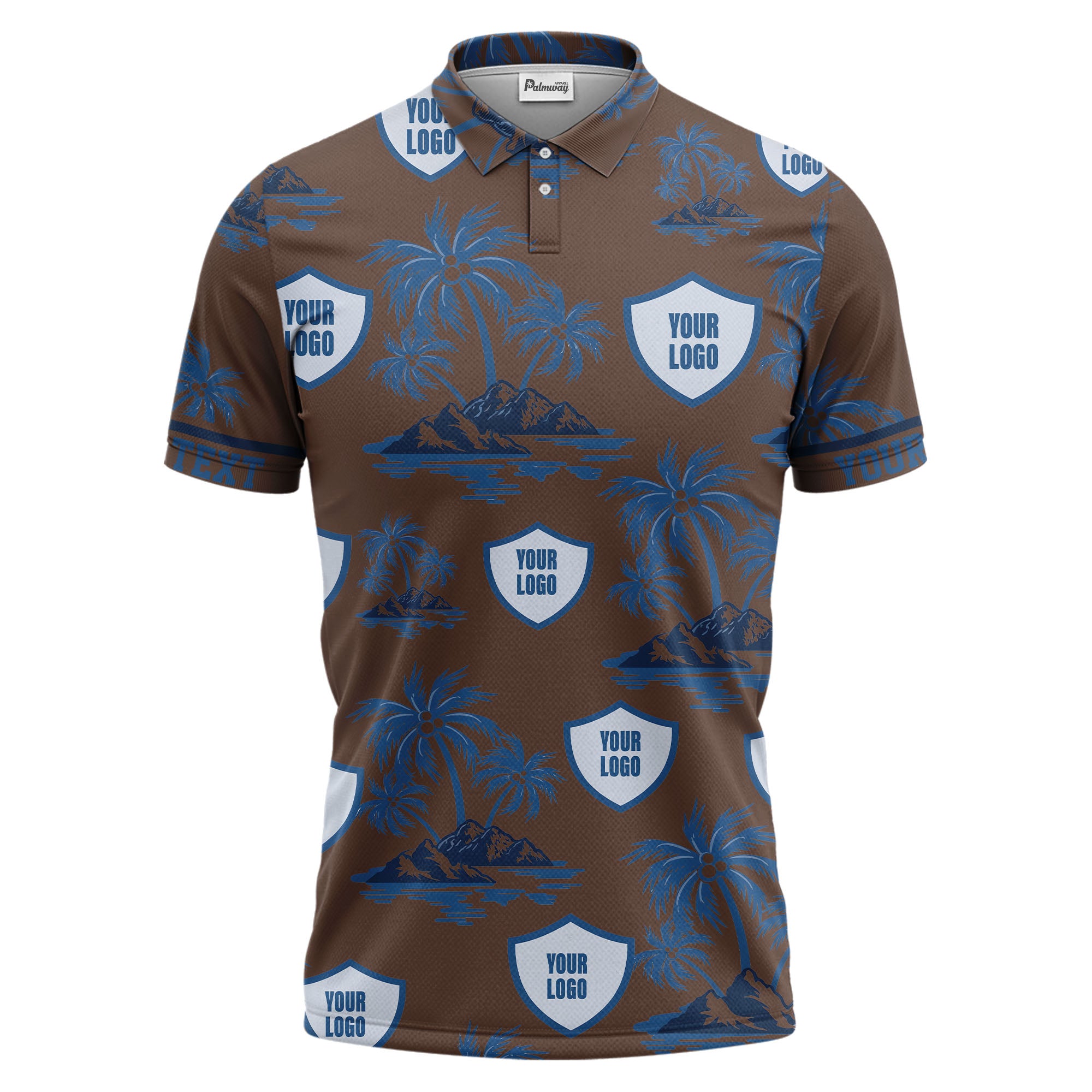 island oasis palm trees & shield logos navy blue tropical polo shirt