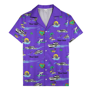 luxury yacht & heart-shaped island cartoon hawaiian shirt