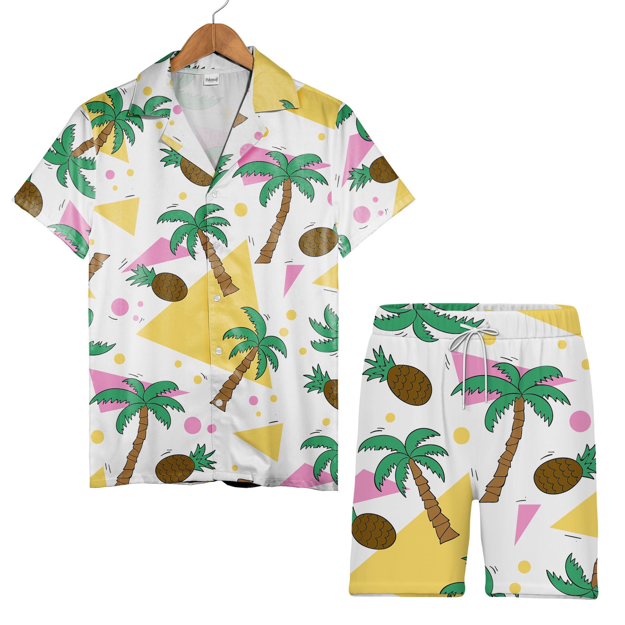 Mint Green Tropical Pineapple Coconut Hawaiian Shirt with Monstera and Hibiscus