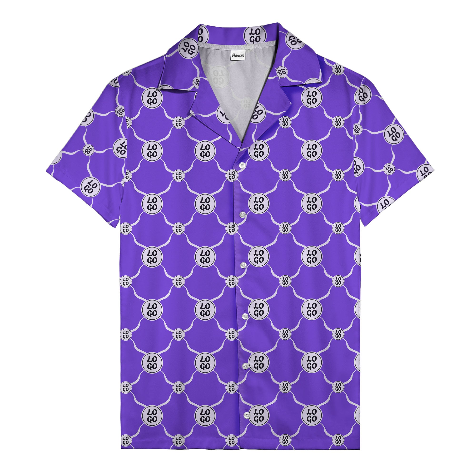monochrome interlocking circles & logo repeat pattern hawaiian shirt for men