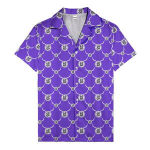 monochrome interlocking circles & logo repeat pattern hawaiian shirt for men