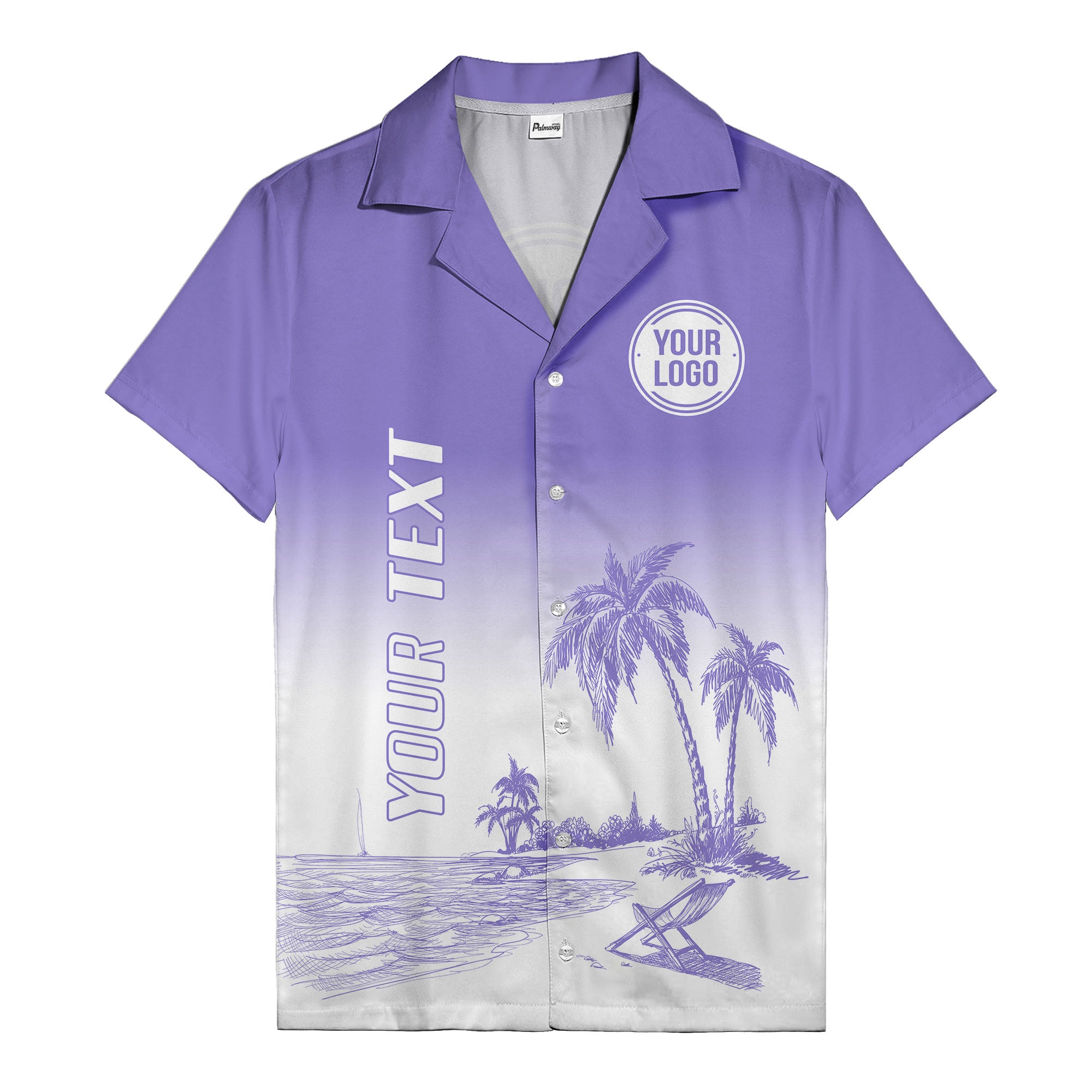 monochrome island scene palm trees & beach chair hawaiian shirt