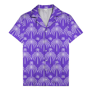 monochrome palm tree & custom logo repeat hawaiian shirt for men