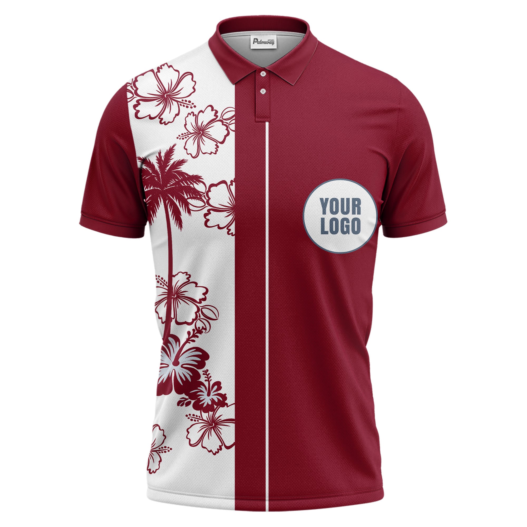 monochrome palm trees & hibiscus hawaiian design polo shirt for men