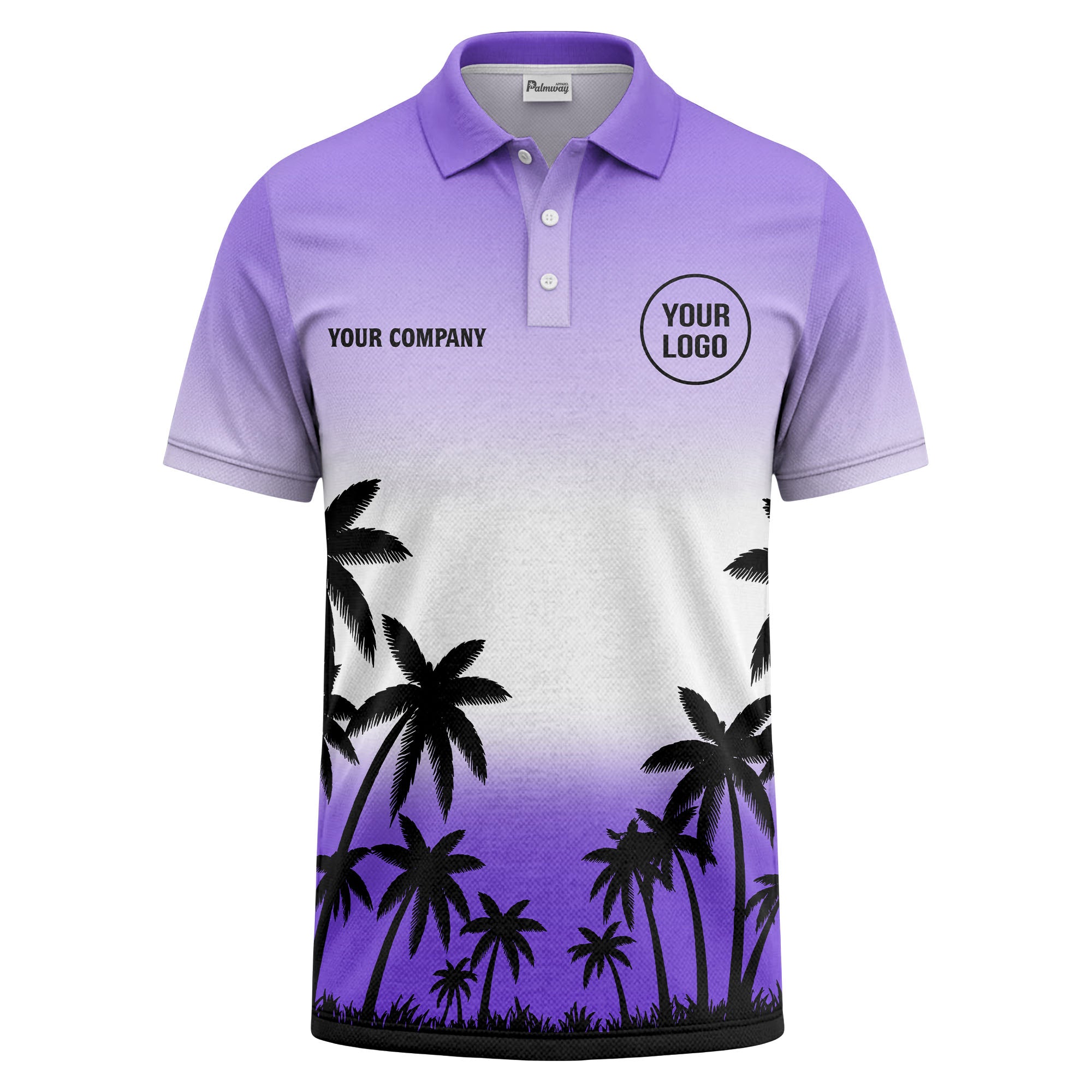 monochrome palm trees ombre gradient sky polo shirt for men