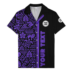 monochrome polynesian tribal turtles & waves hawaiian shirt