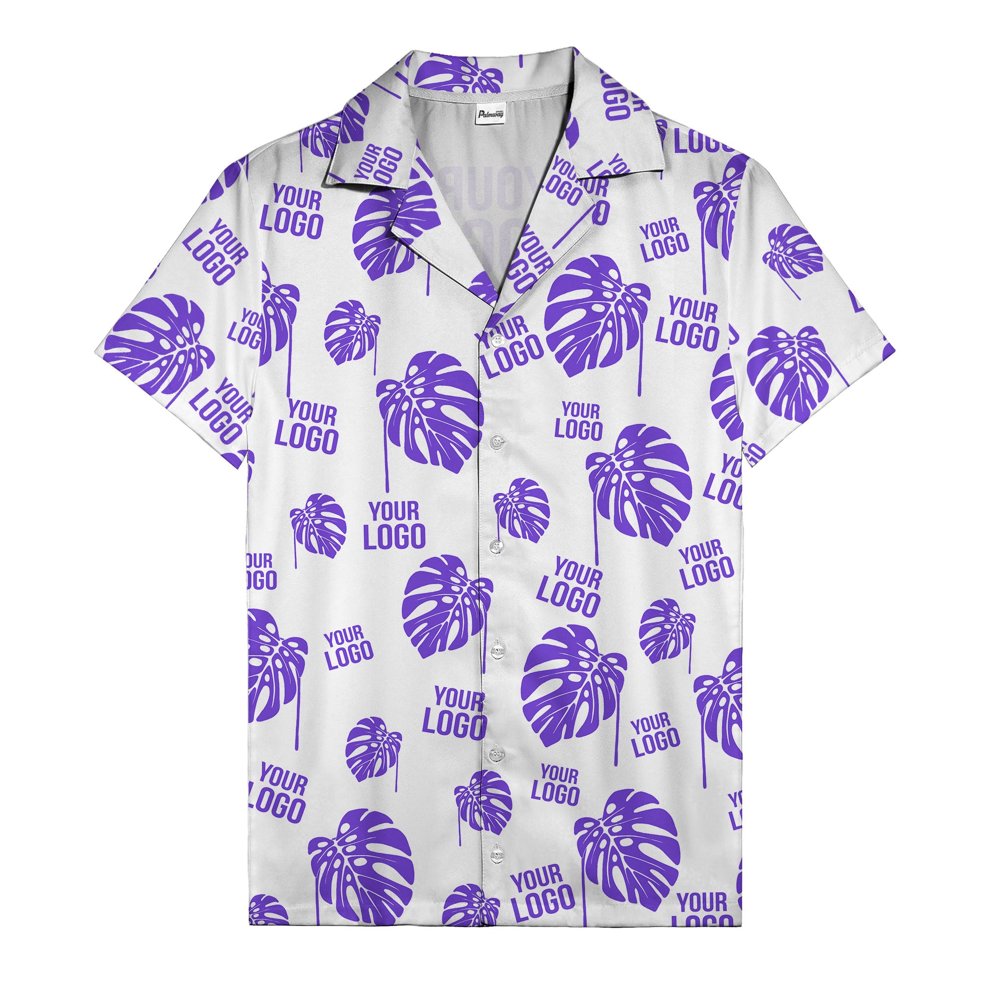 monstera leaves & custom logo repeat black white hawaiian shirt