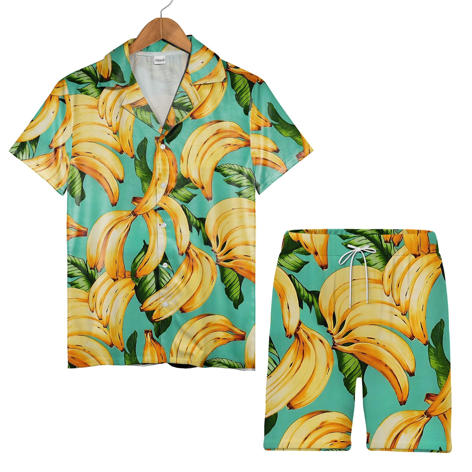 Painted Banana Hawaiian Shirt with Lush Leaves on Bright Teal