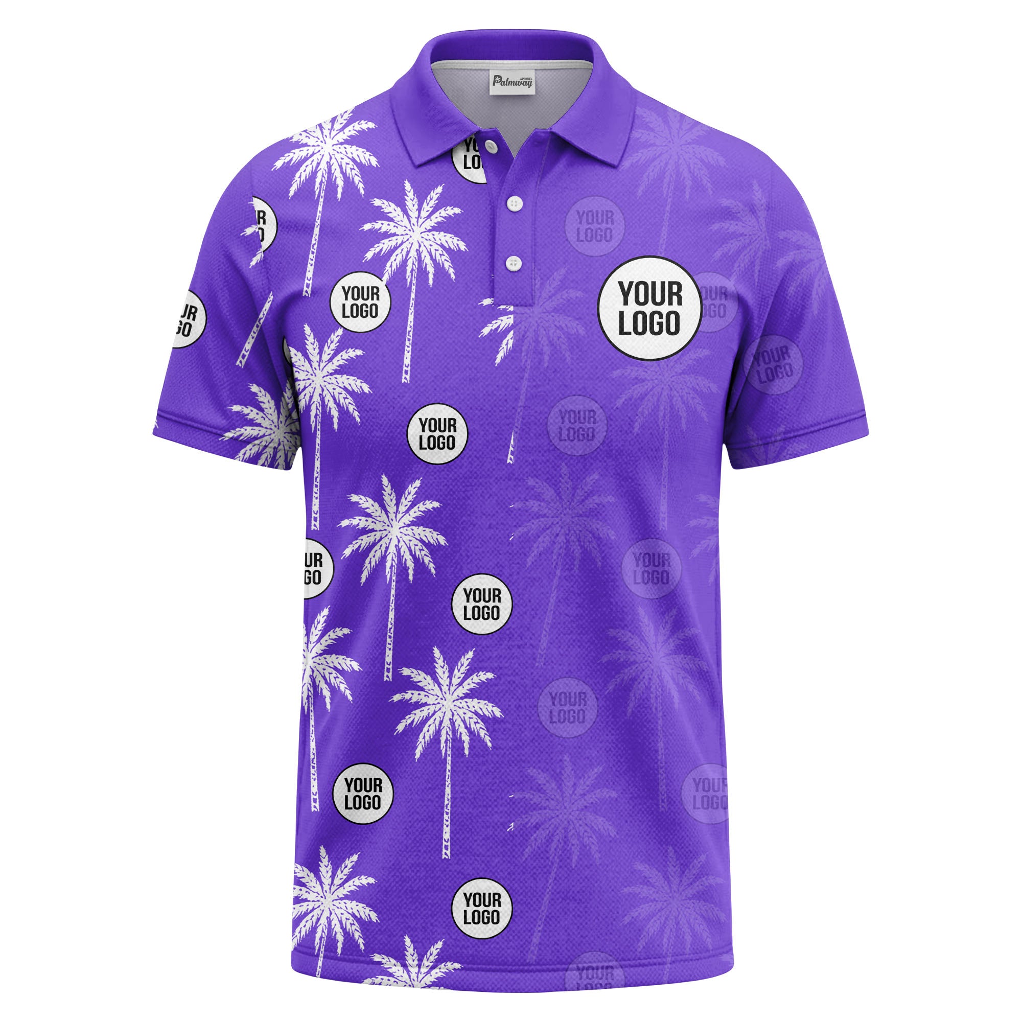 palm trees & custom logo circle repeat graphic polo shirt
