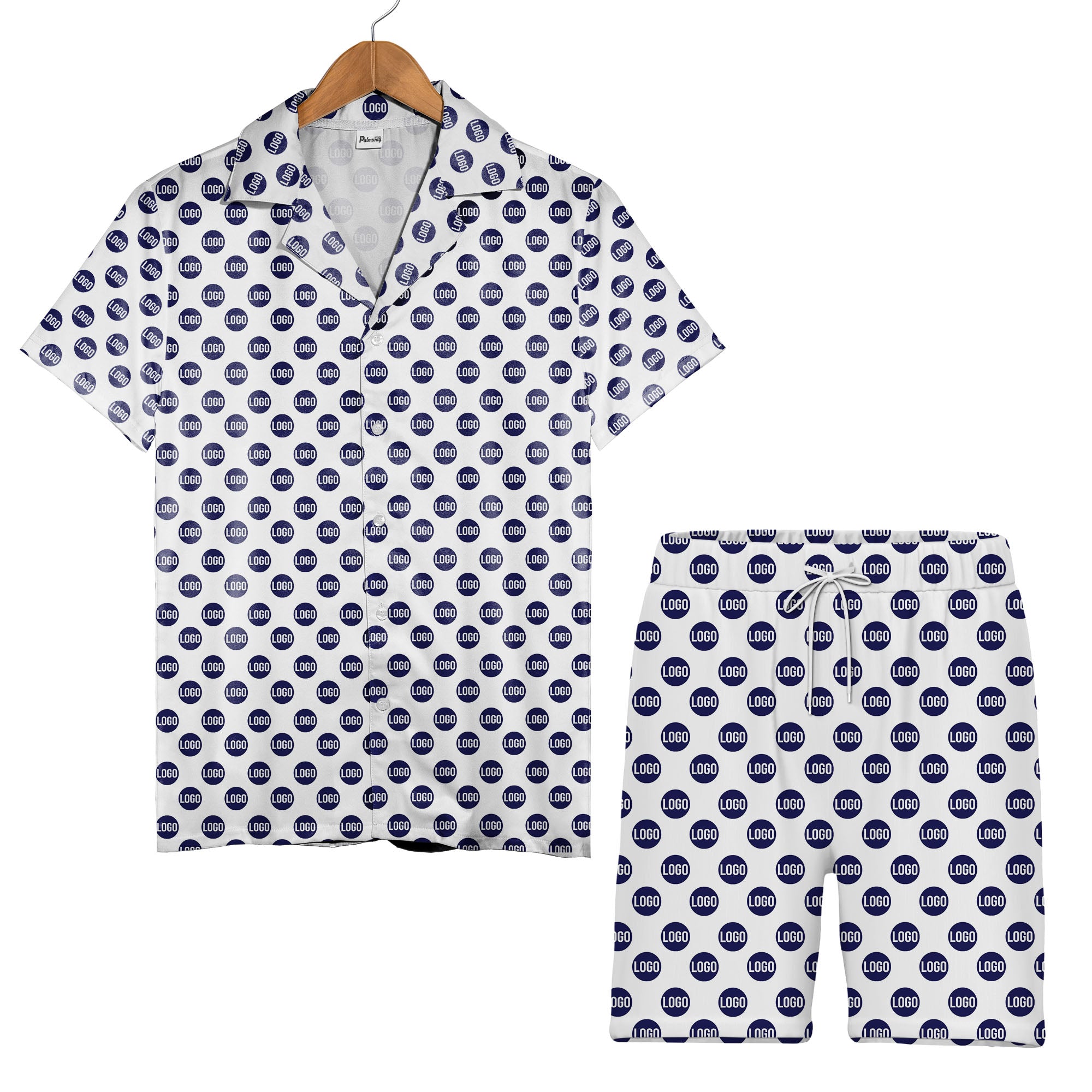 Personalized Logo Hawaiian Shirt - Navy Polka Dot Circle Minimalist Branding Aloha