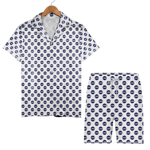 Personalized Logo Hawaiian Shirt - Navy Polka Dot Circle Minimalist Branding Aloha
