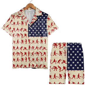 Pickleball American Flag Hawaiian Shirt - Patriotic Stars Distressed USA Sport