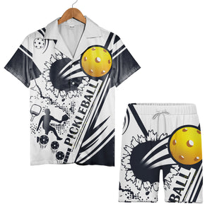 Pickleball Hawaiian Shirt - Bold Graphic Sunburst Player Silhouette Sports Tee
