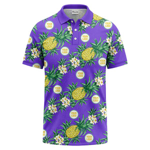 pineapple plumeria repeat pattern black polo shirt for men