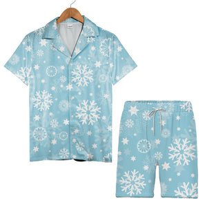 Powder Blue Intricate Snowflake Hawaiian Shirt with Scattered Stars