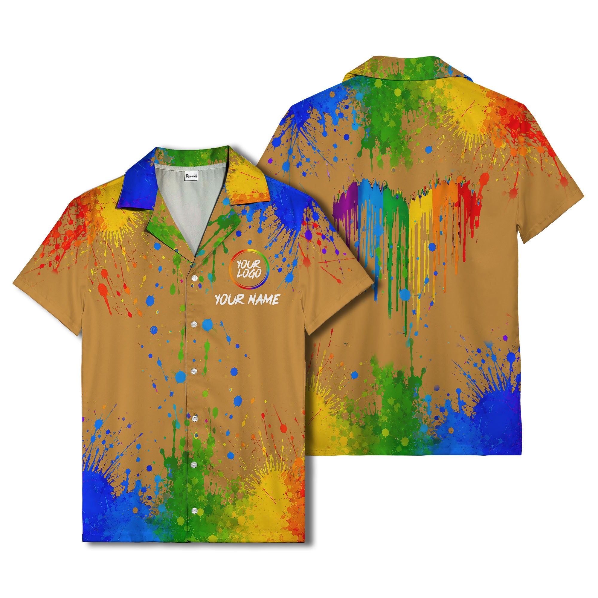 rainbow paint splatter abstract art hawaiian shirt with customizable name