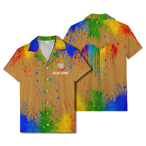 rainbow paint splatter abstract art hawaiian shirt with customizable name