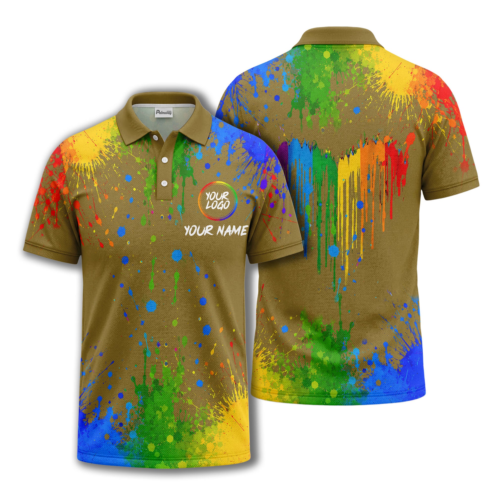 rainbow paint splatter custom logo personalized polo shirt