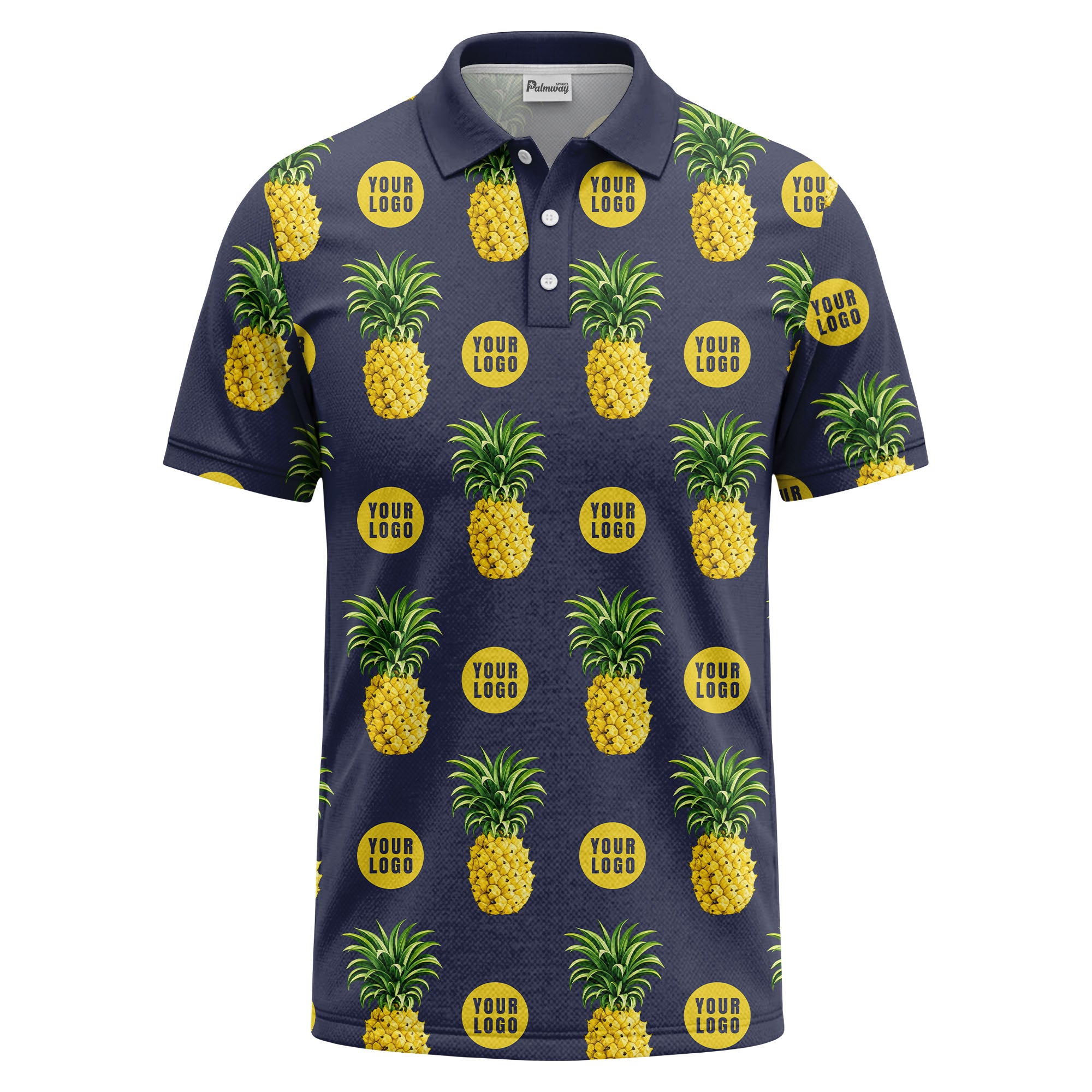 realistic pineapple repeat & custom logo black polo shirt