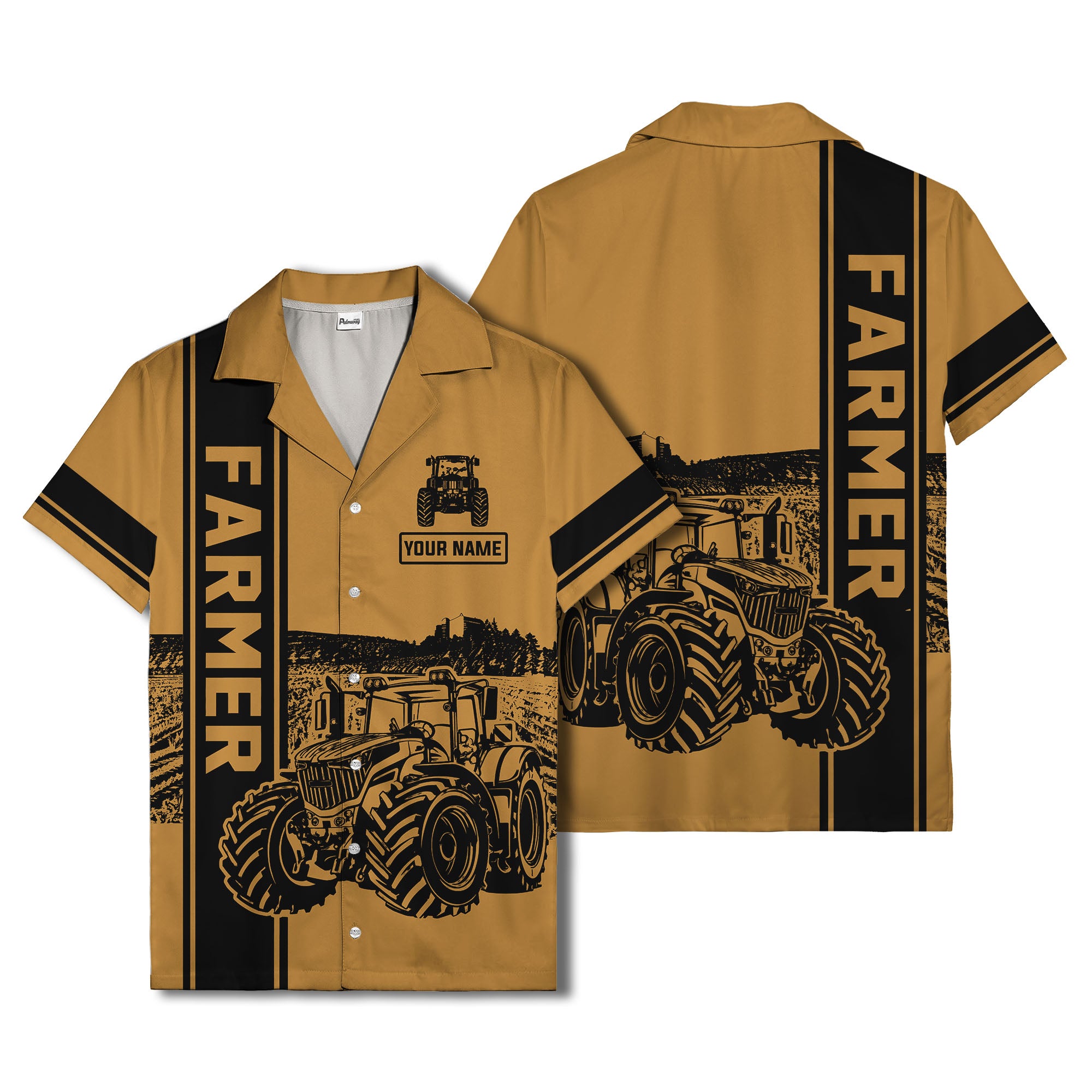 realistic tractor farm landscape farmer hawaiian shirt