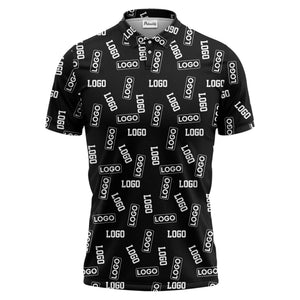 repeating logo splash blue white illustrated fun polo shirt for men