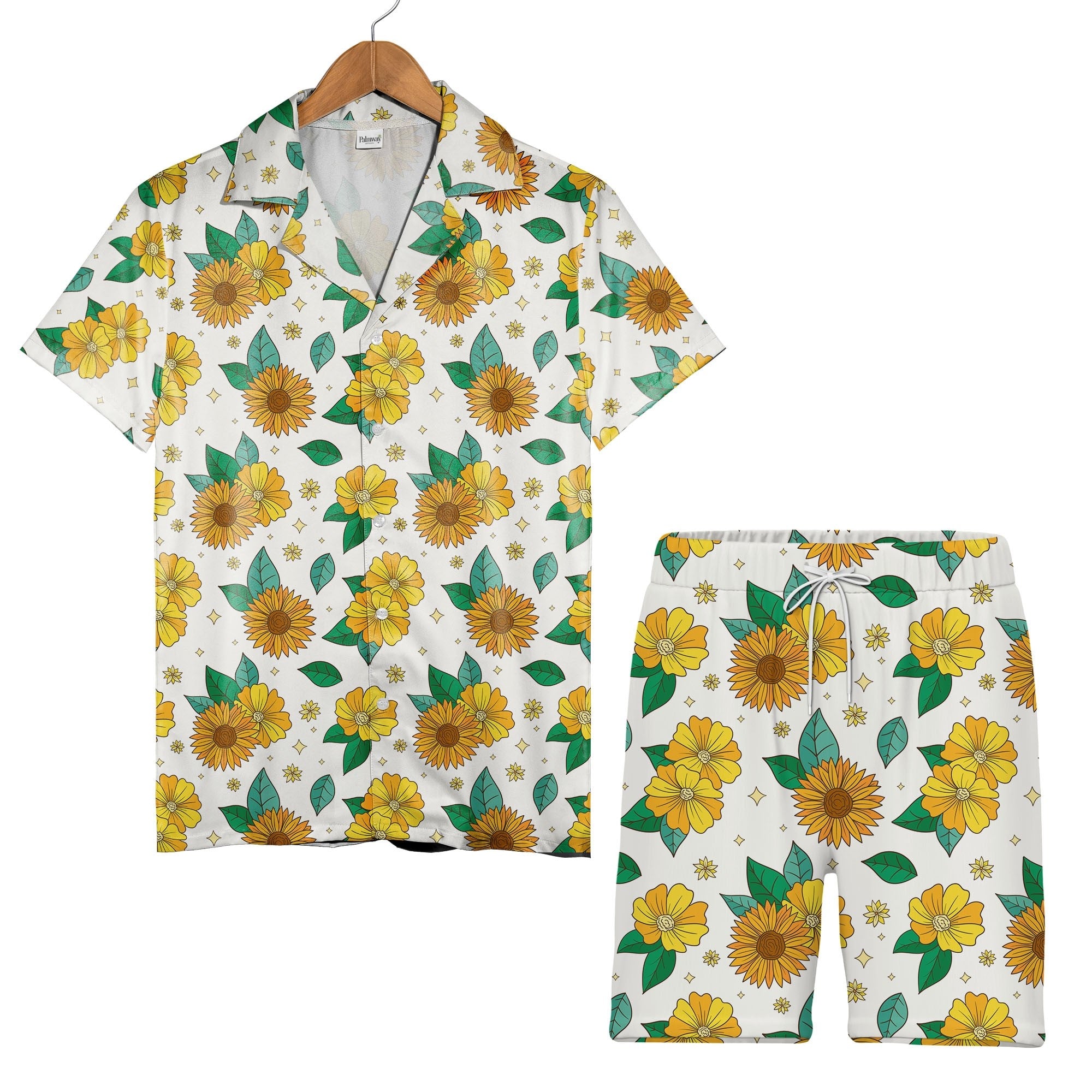 Retro Cartoon Sunflower and Daisy Hawaiian Shirt on Cream