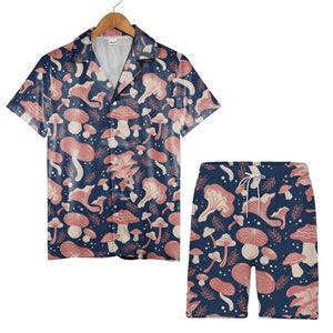 Retro Folk Art Botanical Mushroom Hawaiian Shirt with Berries