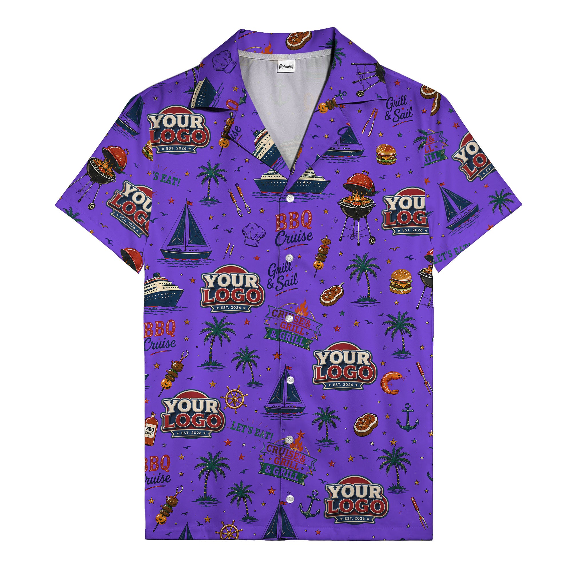 sailboats anchors ship wheels hamburger shrimp steak grill tools hawaiian shirt for men
