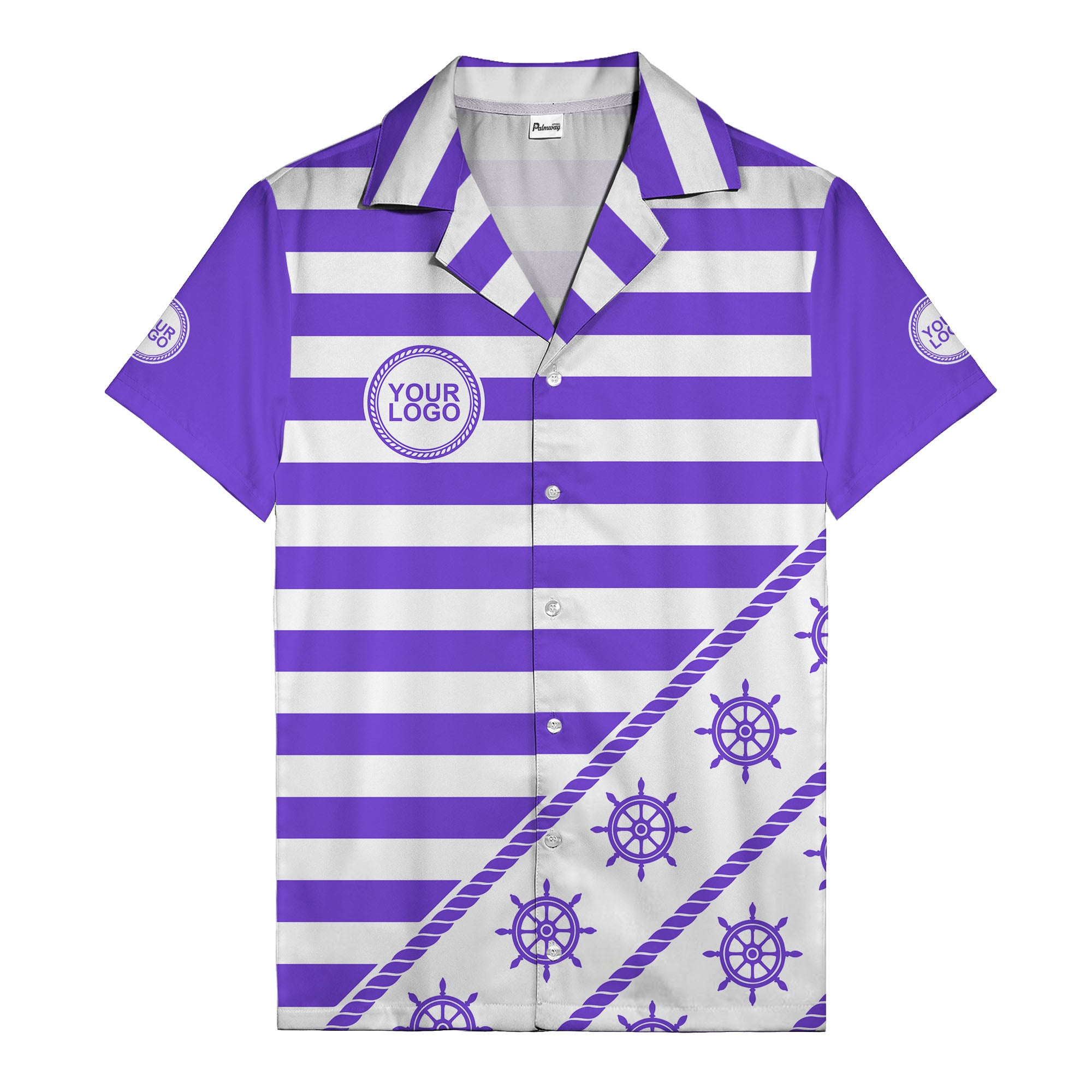 ship wheel and rope striped nautical maritime hawaiian shirt