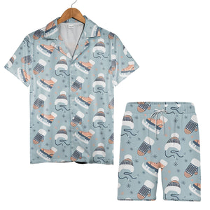 Sky Blue Winter Accessories Hawaiian Shirt with Ice Skates Pattern