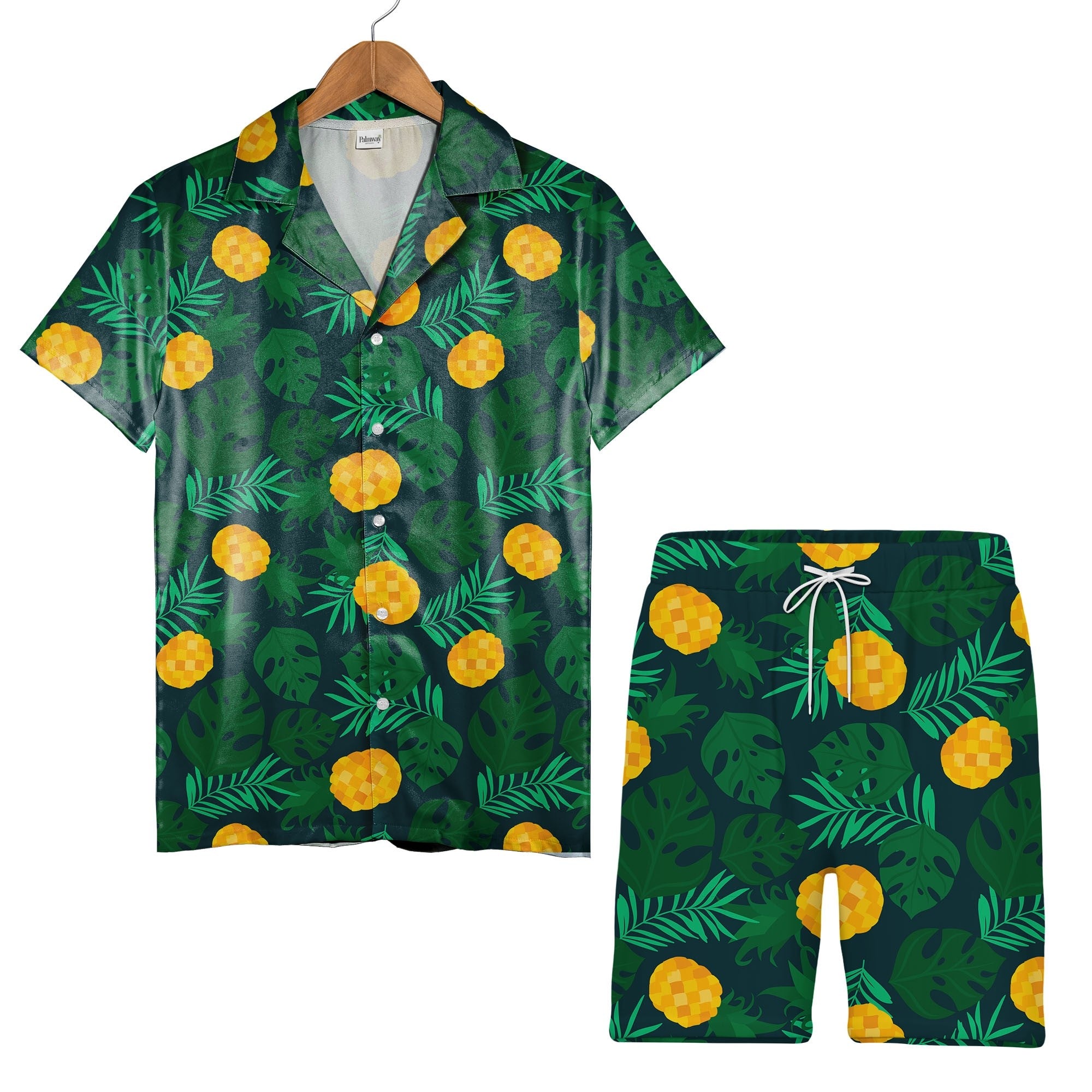 Stylized Pineapple Hawaiian Shirt with Monstera on Dark Teal