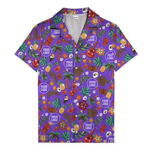 tiki masks & pineapples watercolor hawaiian shirt with toucans & ukuleles