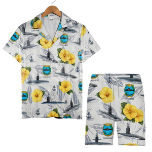 US Navy Submarine Hawaiian Shirt - COMSUBPAC Tropical Hibiscus Nautical Design