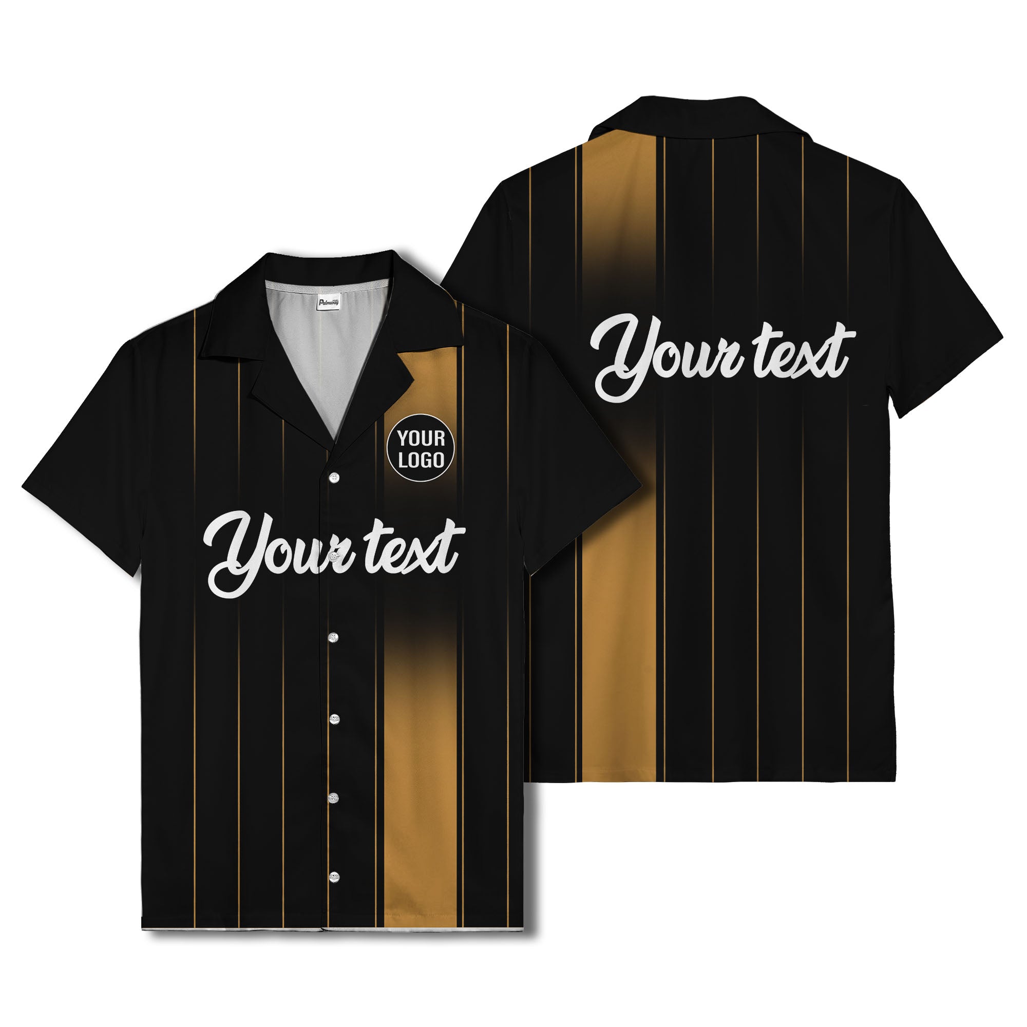 vertical black & white stripe custom logo hawaiian shirt