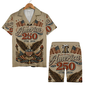 Vintage Patriotic Hawaiian Shirt - Eagle Shield & Laurel Wreath Independence Day Design