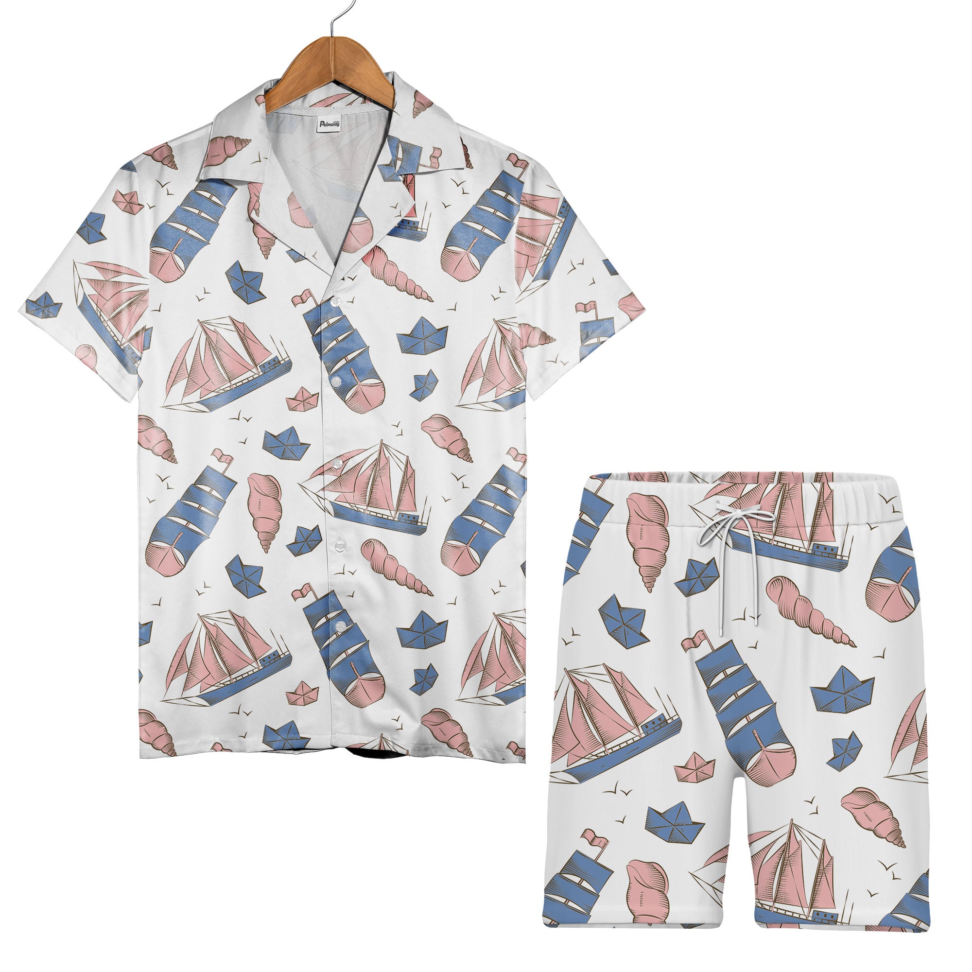 Vintage Sailboat & Seashell Nautical Hawaiian Shirt – Marine Bird Pattern