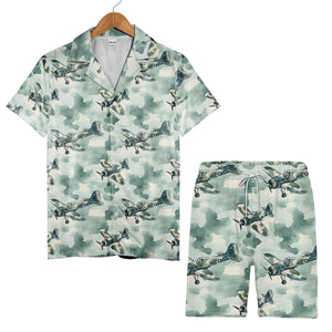 Vintage WWII Propeller Plane Camo Military Hawaiian Shirt – Aviation Print