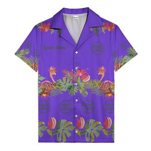 watercolor flamingo palm tropical flowers black hawaiian shirt